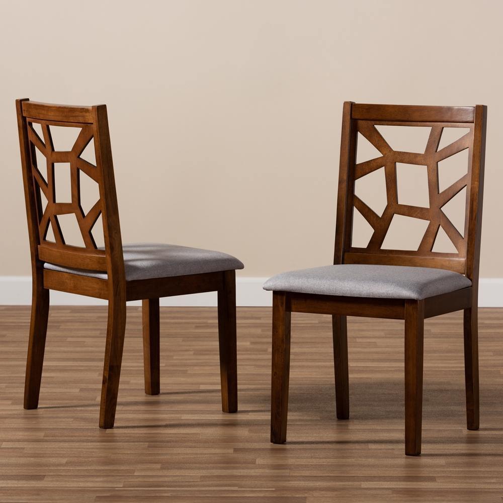 Abilene Mid-Century Grey Fabric Upholstered and Walnut Brown Finished Dining Chair Set FredCo