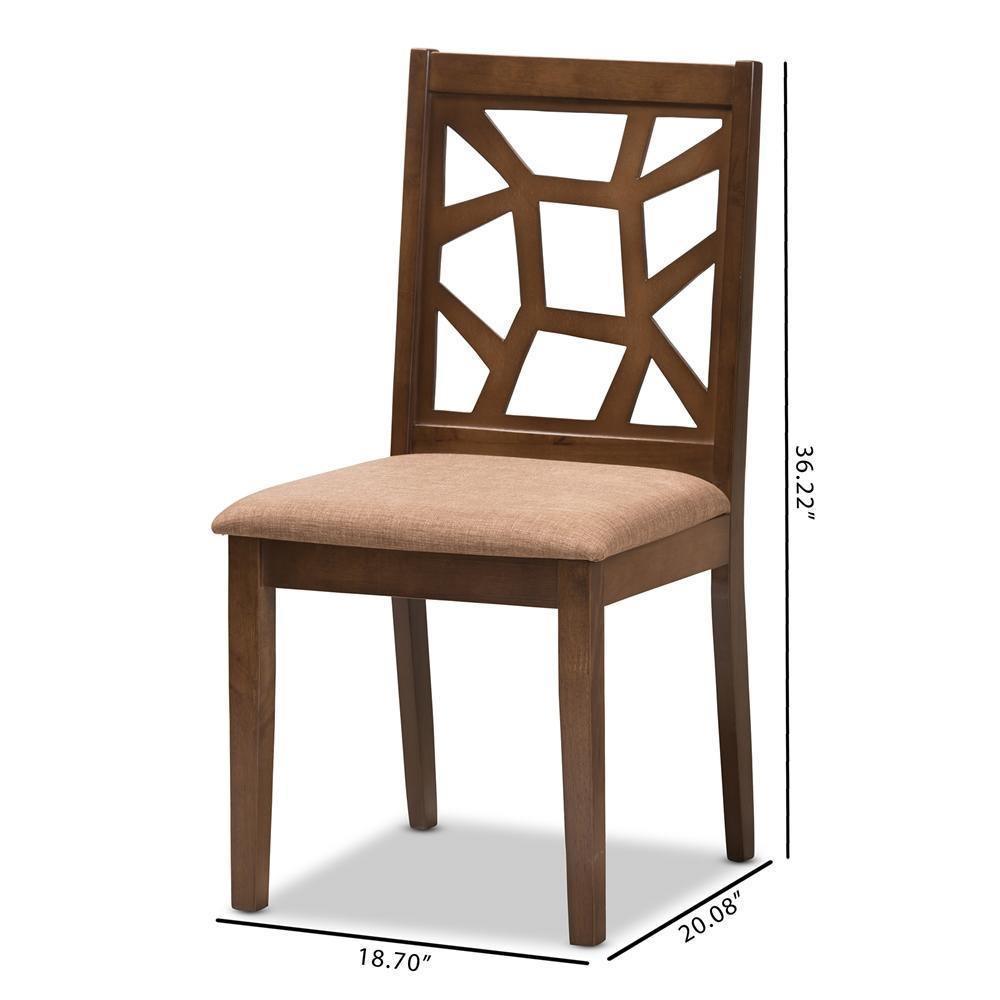 Abilene Mid-Century Light Brown Fabric Upholstered and Walnut Brown Finished Dining Chair Set of 2 FredCo