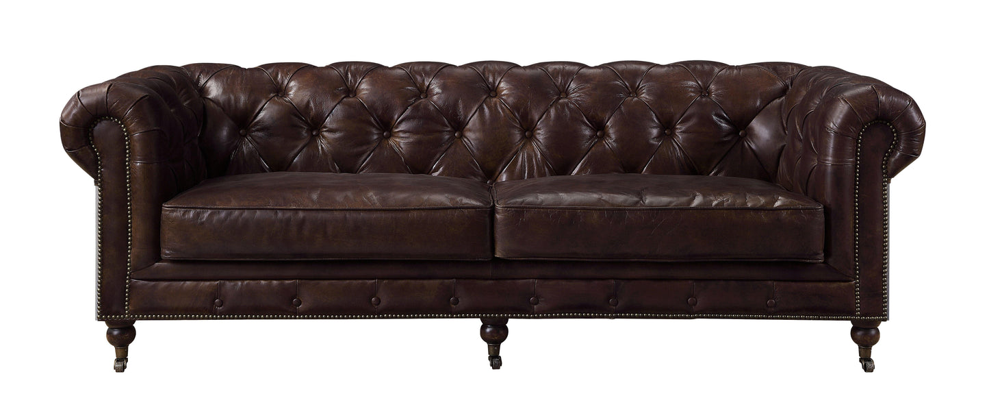 ACME Aberdeen Sofa, Vintage Brown Top Grain Leather FredCo
