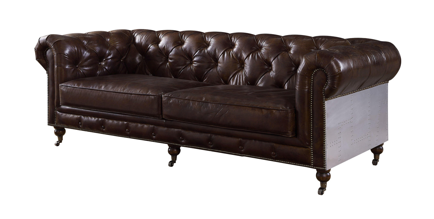 ACME Aberdeen Sofa, Vintage Brown Top Grain Leather FredCo