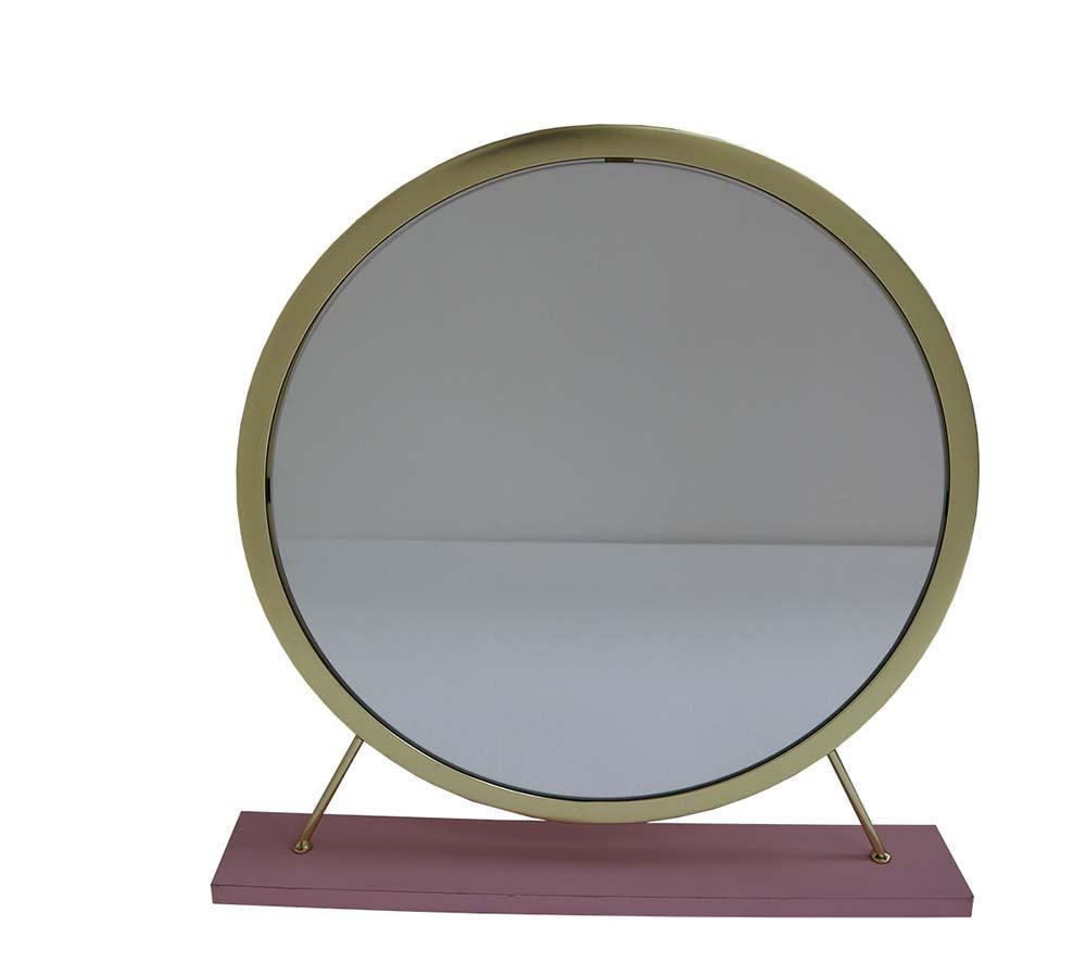 ACME Adao Vanity Mirror & Stool, Faux Fur, Mirror, Pink & Gold Finish FredCo