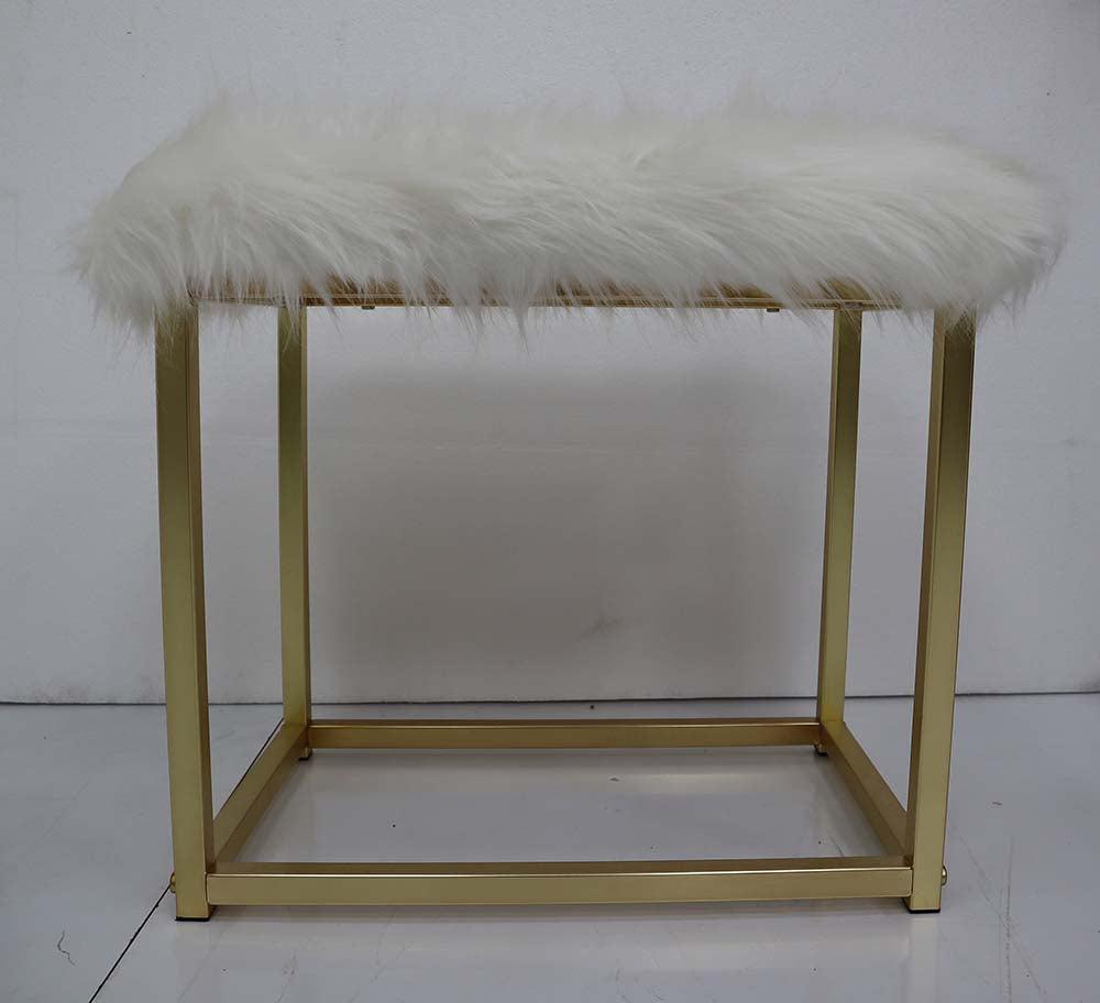 ACME Adao Vanity Mirror & Stool, Faux Fur, Mirror, Pink & Gold Finish FredCo