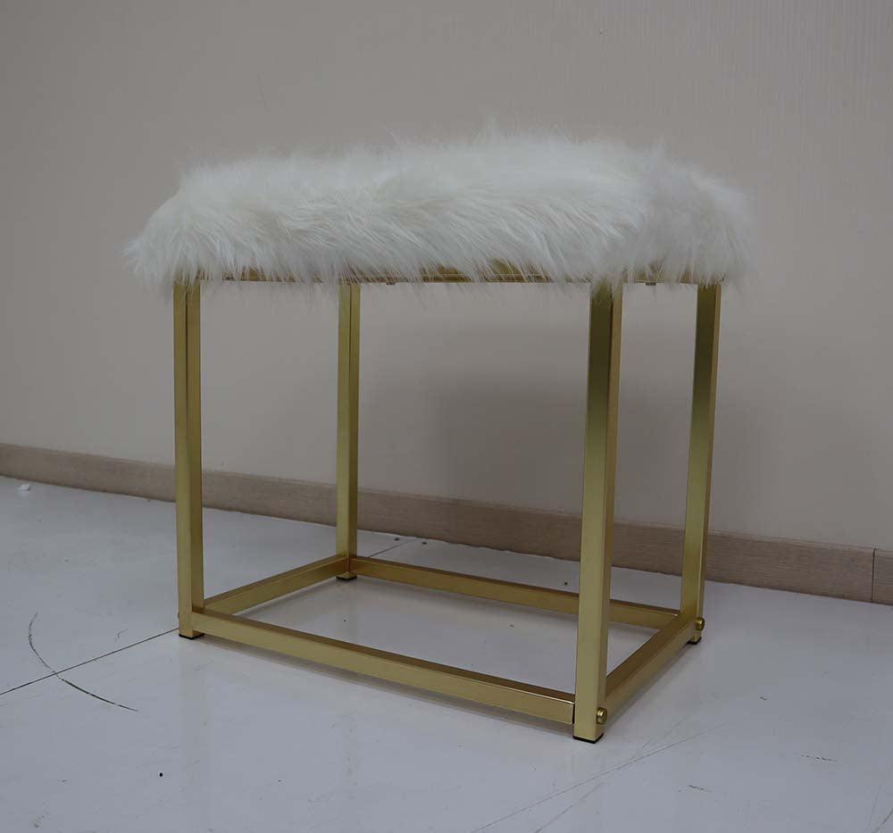 ACME Adao Vanity Mirror & Stool, Faux Fur, Mirror, Pink & Gold Finish FredCo