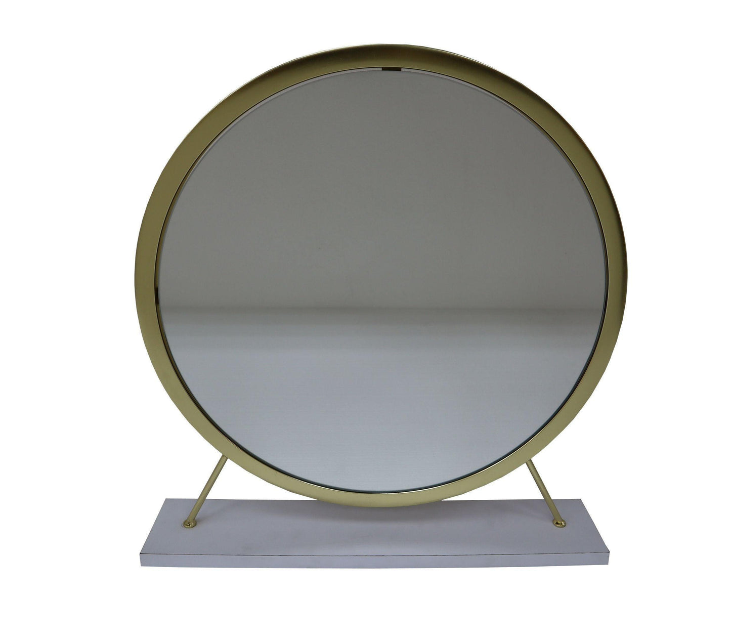 ACME Adao Vanity Mirror & Stool, Faux Fur, Mirror, White & Brass Finish FredCo