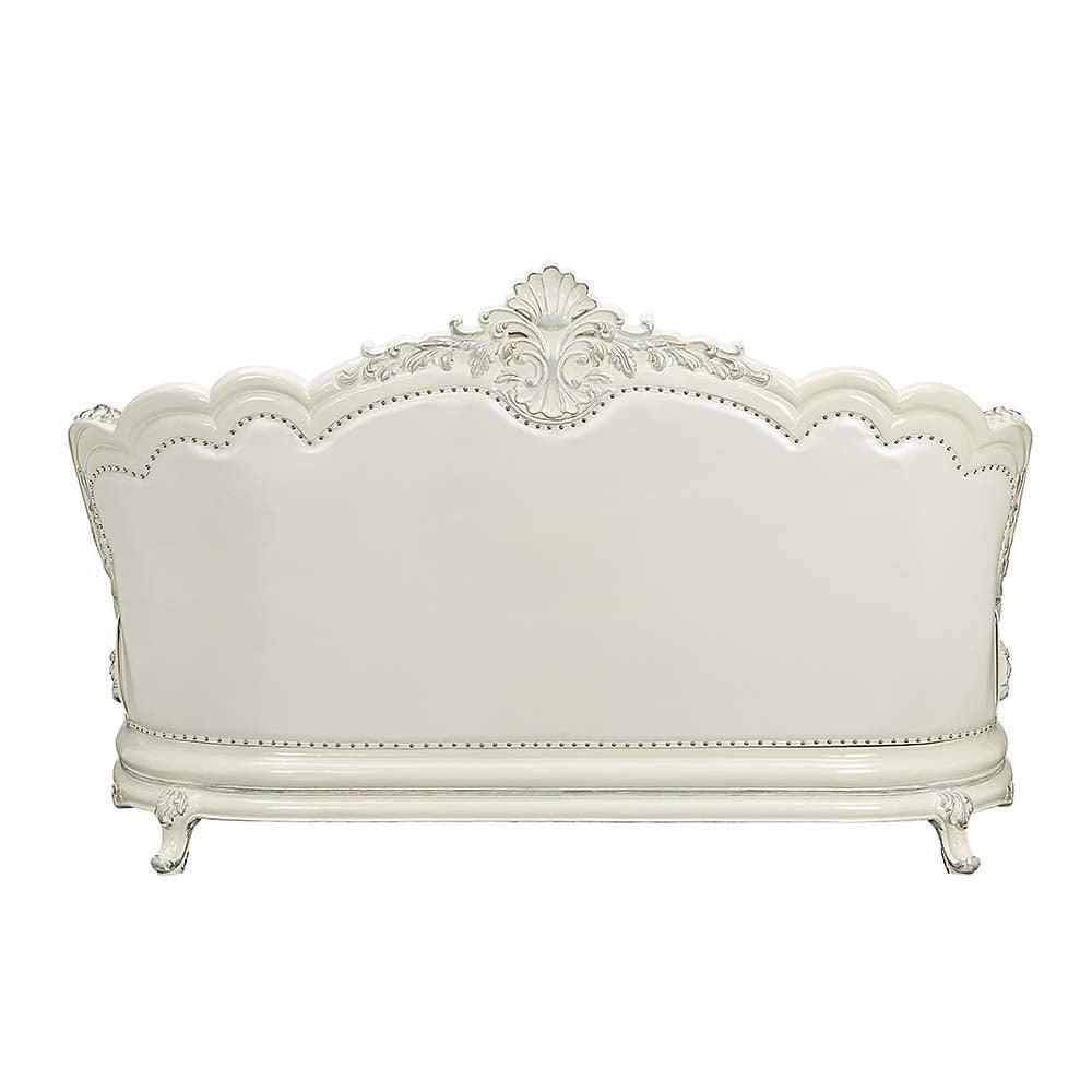 ACME Adara Sofa w/7 Pillows, White PU & Antique White Finish FredCo