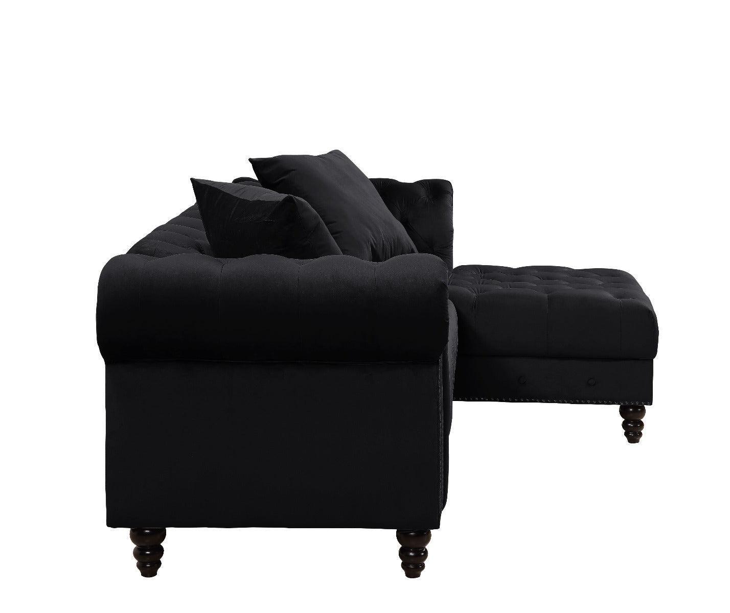 ACME Adnelis Sectional Sofa w/2 Pillows, Black Velvet FredCo