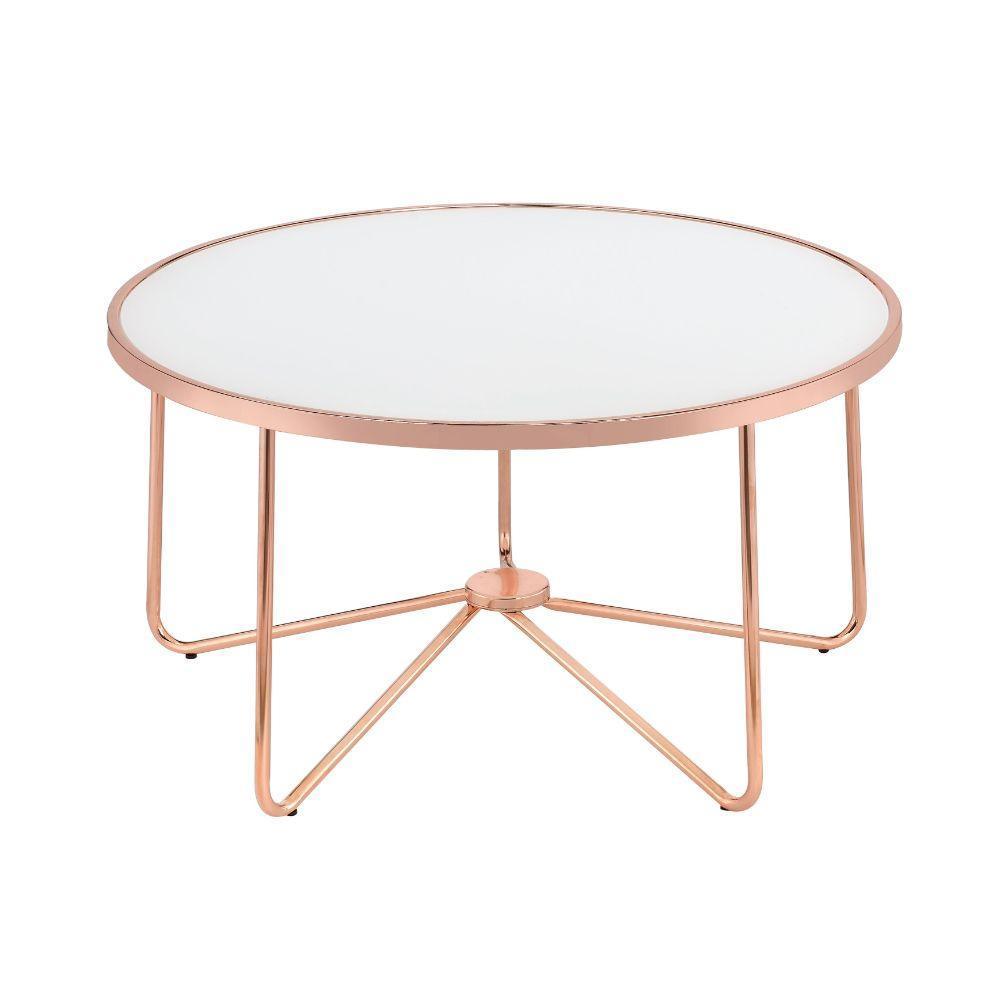 ACME Alivia Coffee Table, Rose Gold & Frosted Glass FredCo
