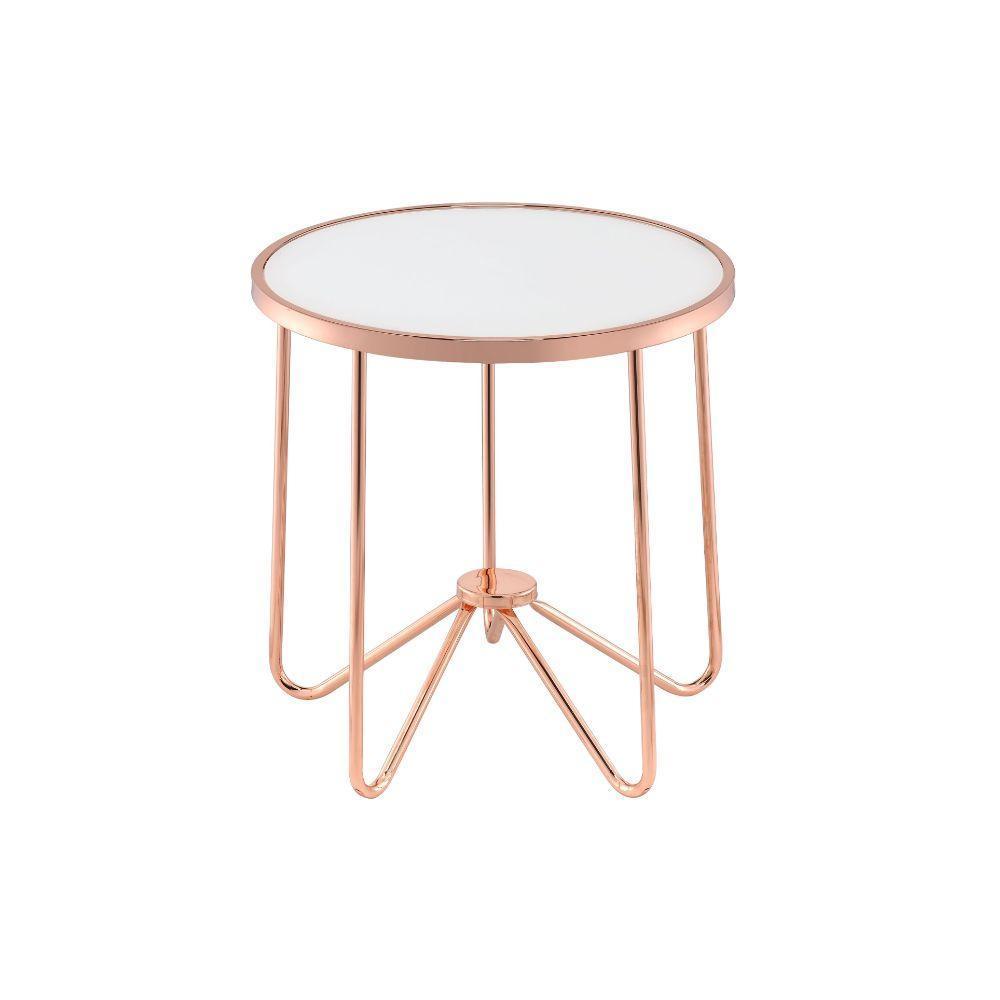 ACME Alivia End Table, Rose Gold & Frosted Glass FredCo