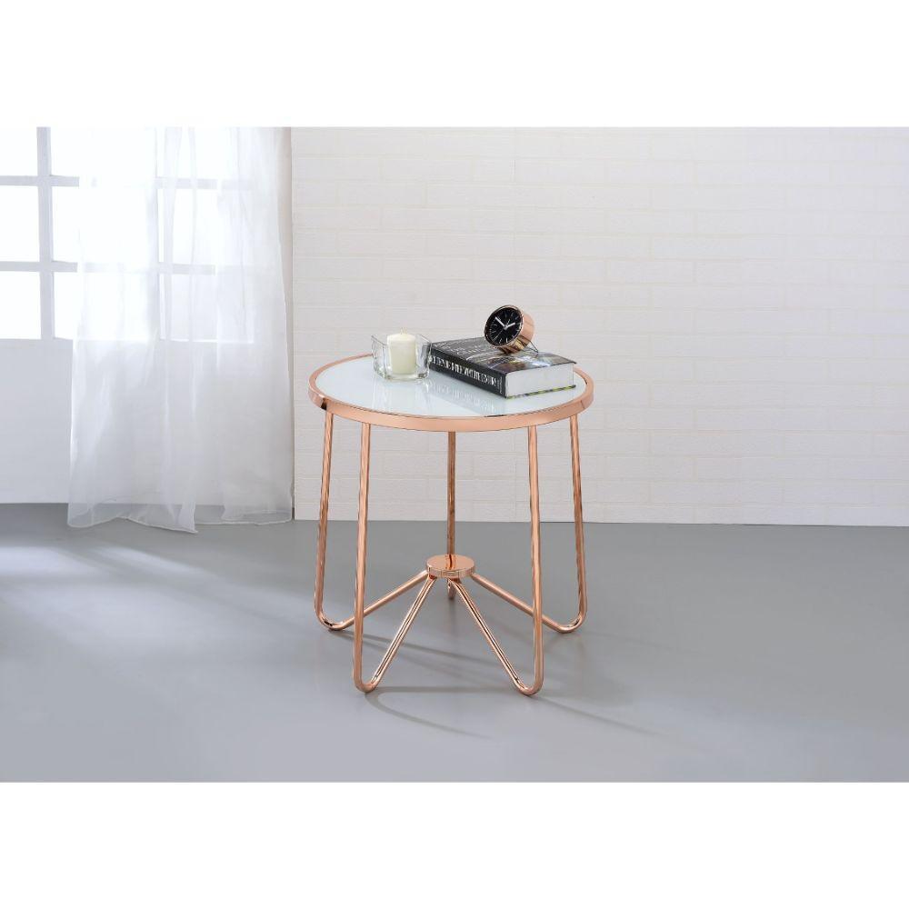 ACME Alivia End Table, Rose Gold & Frosted Glass FredCo