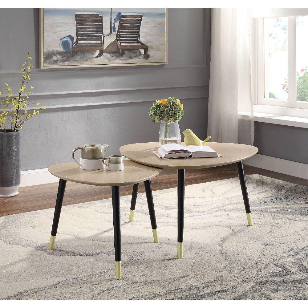 ACME Allison 2Pc Pk Nesting Tables, Natural & Black FredCo