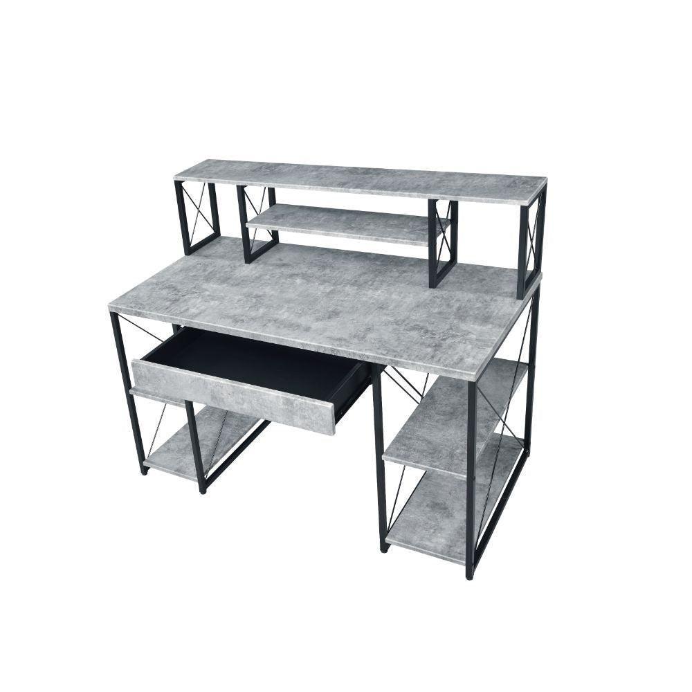 ACME Amiel Music Recording Studio Desk, Faux Concrete & Black FredCo