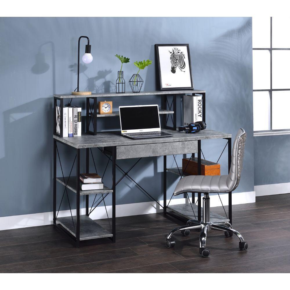 ACME Amiel Music Recording Studio Desk, Faux Concrete & Black FredCo