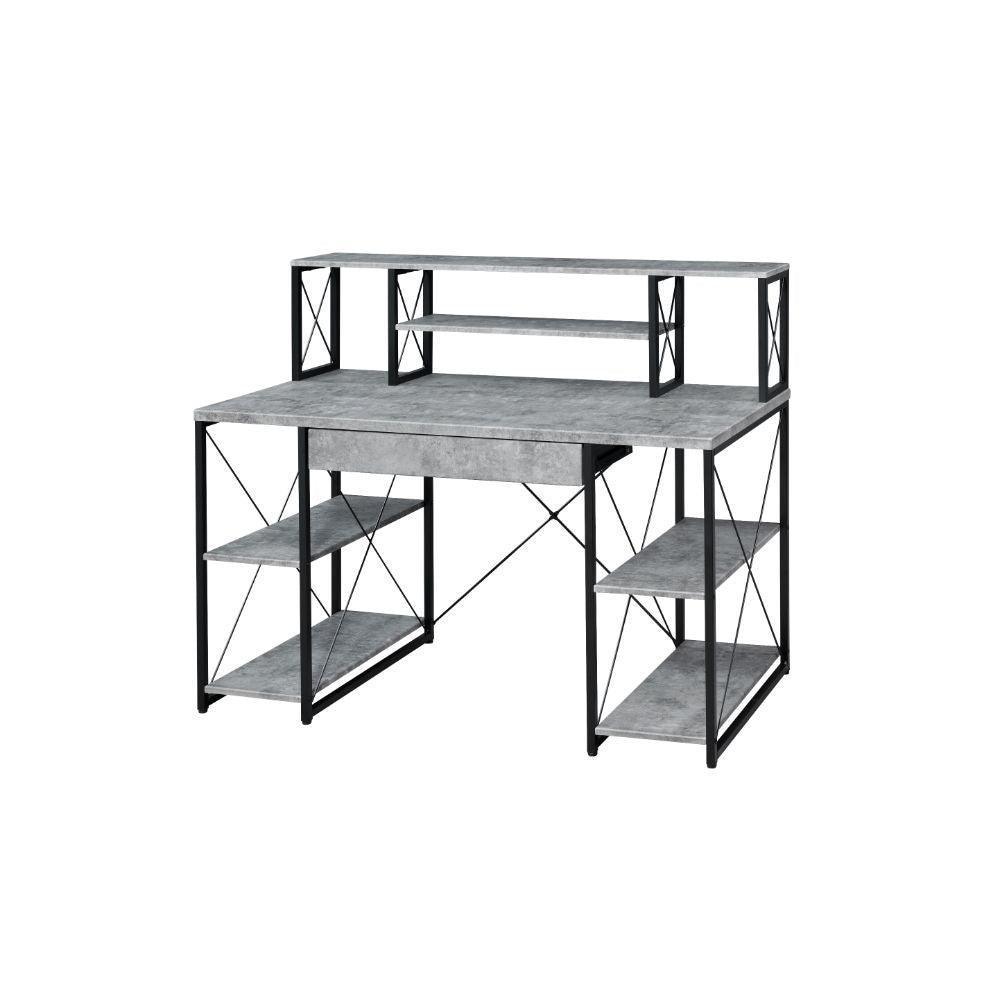 ACME Amiel Music Recording Studio Desk, Faux Concrete & Black FredCo