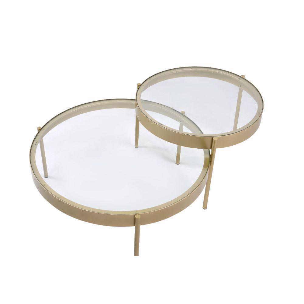 ACME Andover 2Pc Pack Nesting Tables, Clear Glass & Gold FredCo
