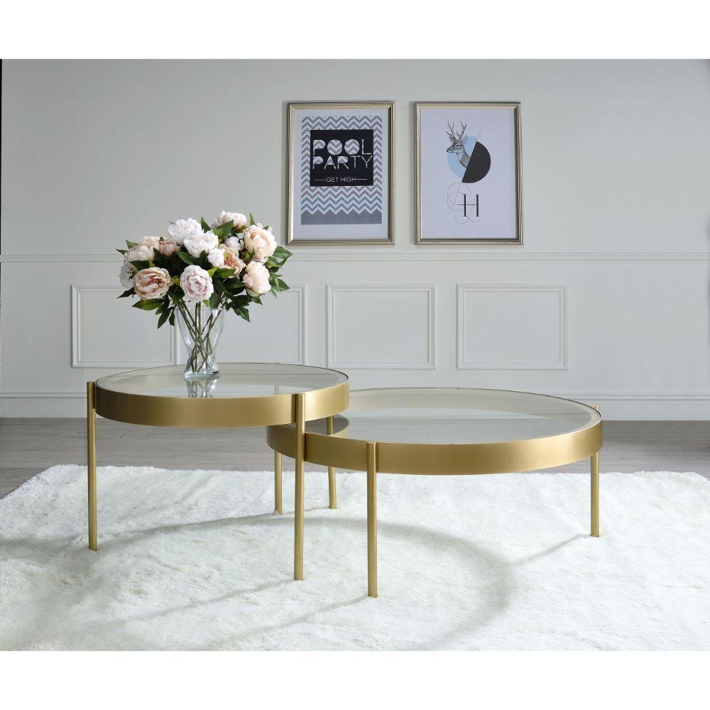 ACME Andover 2Pc Pack Nesting Tables, Clear Glass & Gold FredCo