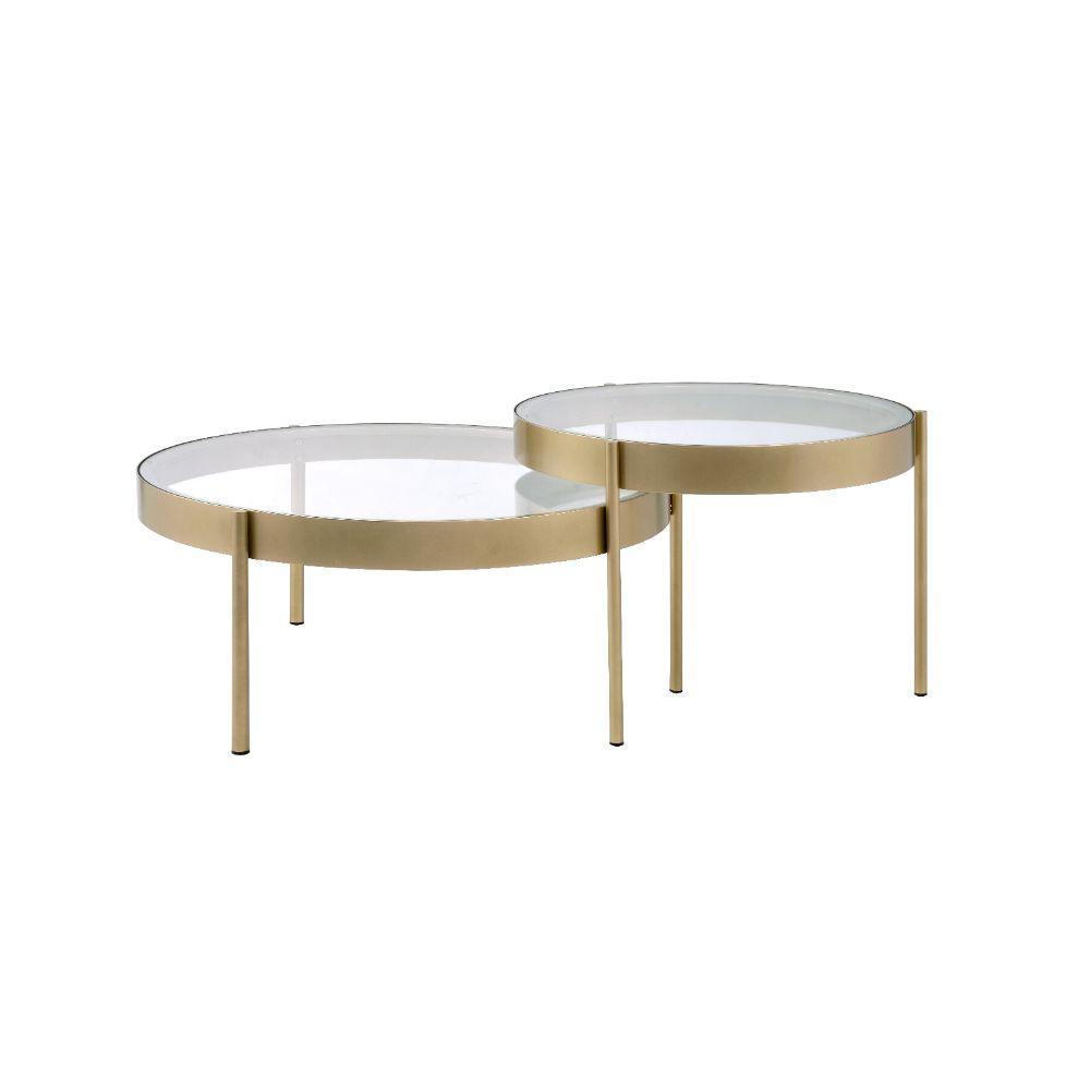 ACME Andover 2Pc Pack Nesting Tables, Clear Glass & Gold FredCo