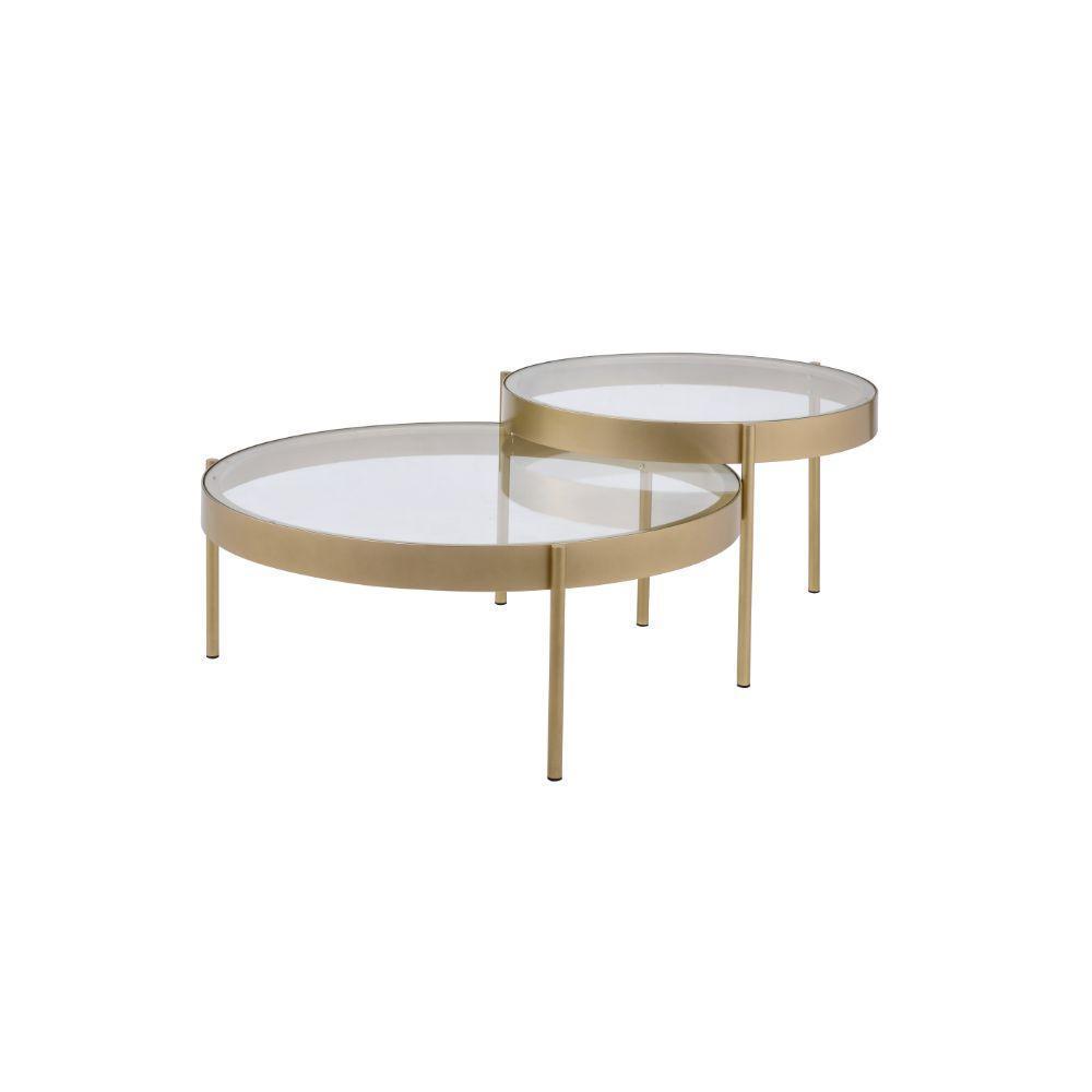 ACME Andover 2Pc Pack Nesting Tables, Clear Glass & Gold FredCo