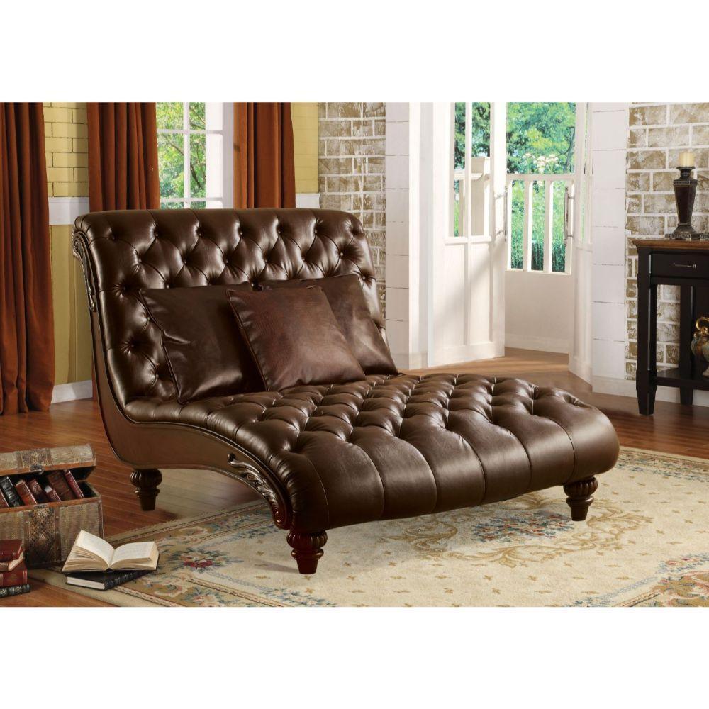 ACME Anondale Chaise w/3Pillows, 2-Tone Brown PU FredCo