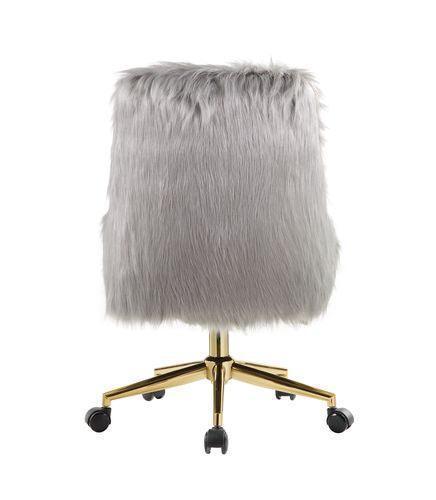 ACME Arundell II Office Chair, Gray Faux Fur & Gold Finish FredCo