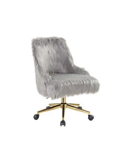 ACME Arundell II Office Chair, Gray Faux Fur & Gold Finish FredCo