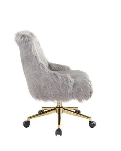 ACME Arundell II Office Chair, Gray Faux Fur & Gold Finish FredCo