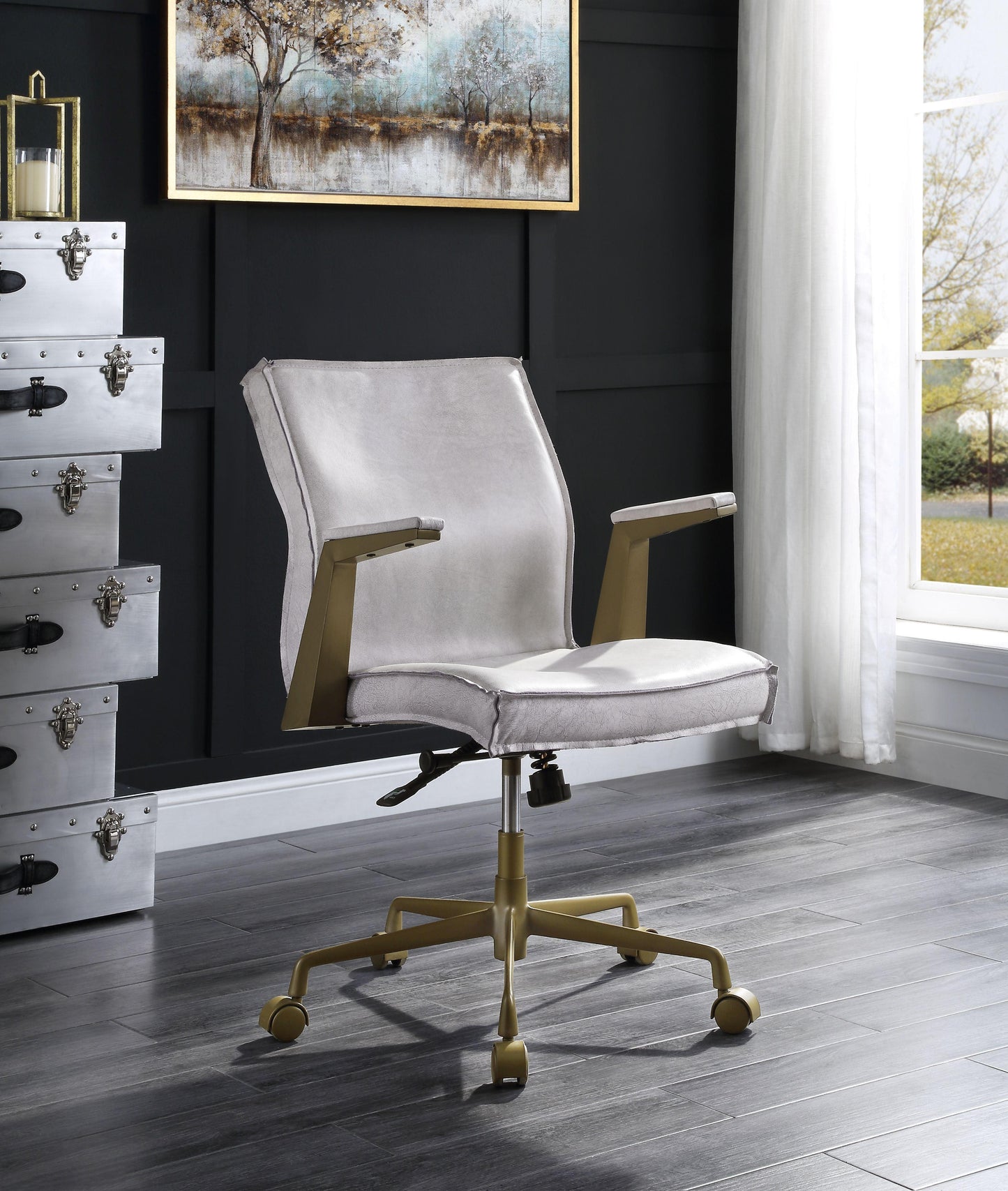 ACME Attica Executive Office Chair, Vintage White Top Grain Leather FredCo