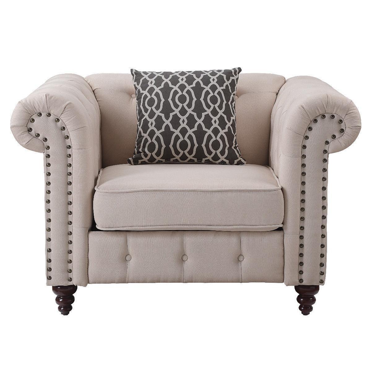 ACME Aurelia Chair w/1 Pillow, Beige Linen FredCo