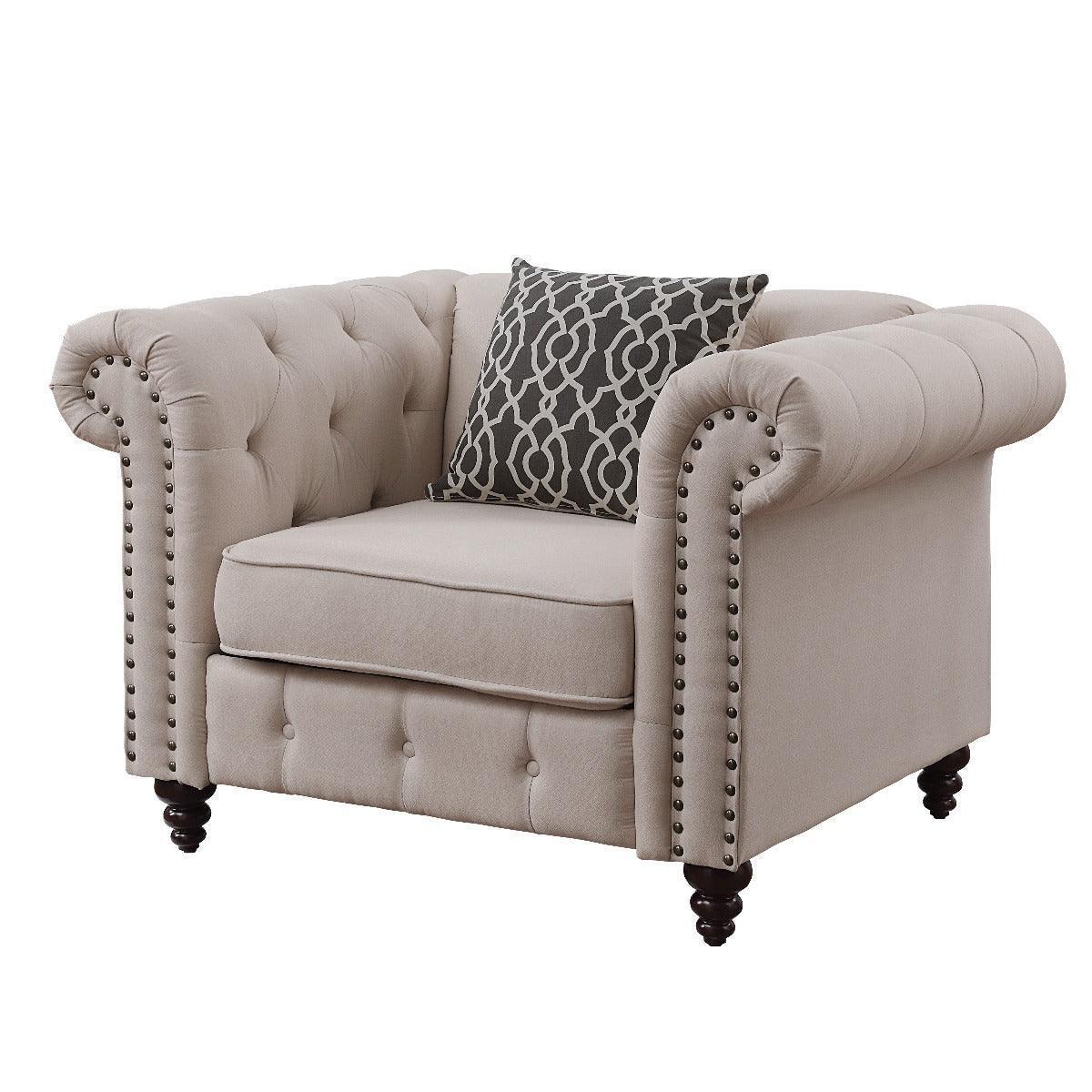 ACME Aurelia Chair w/1 Pillow, Beige Linen FredCo