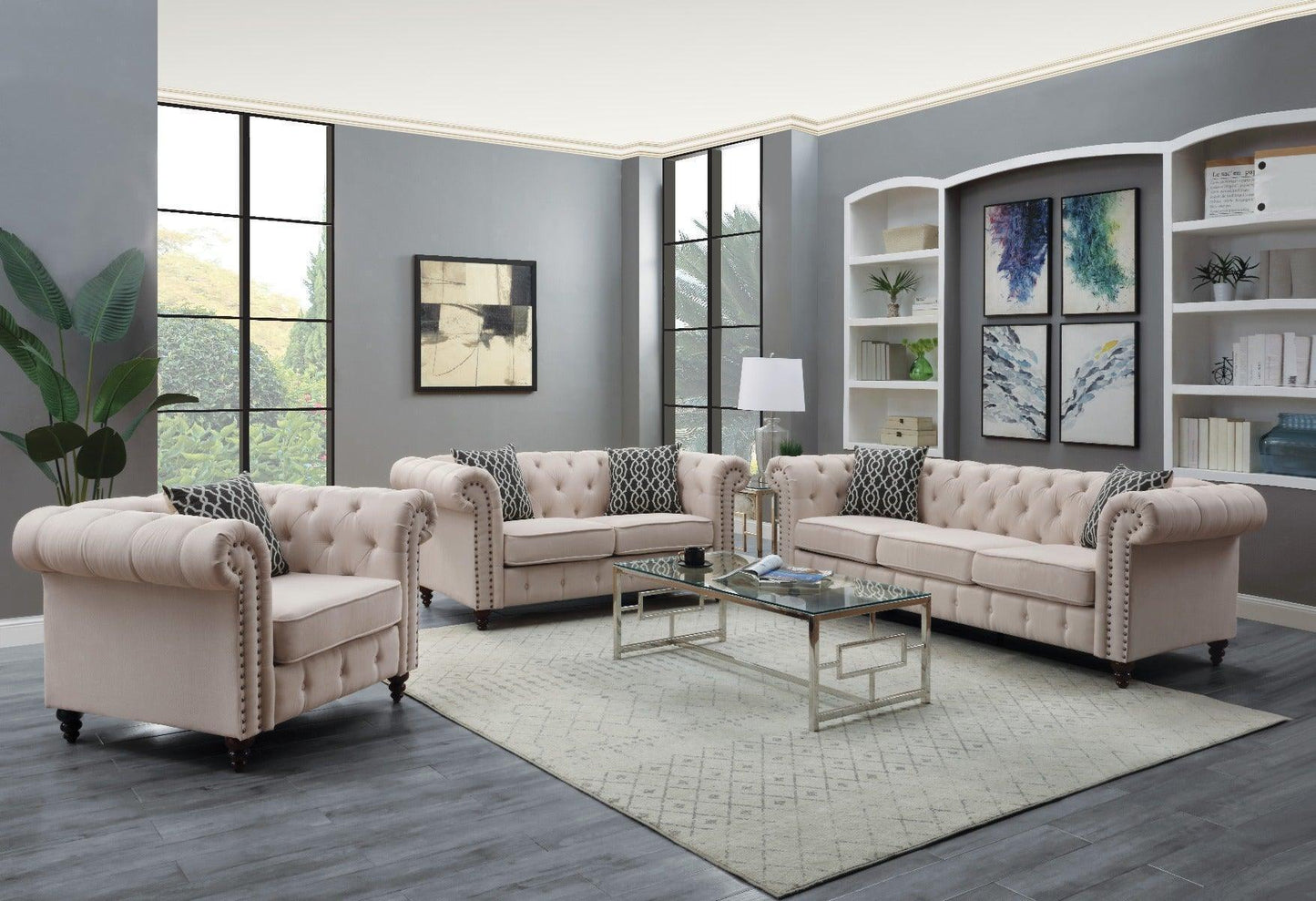 ACME Aurelia Chair w/1 Pillow, Beige Linen FredCo