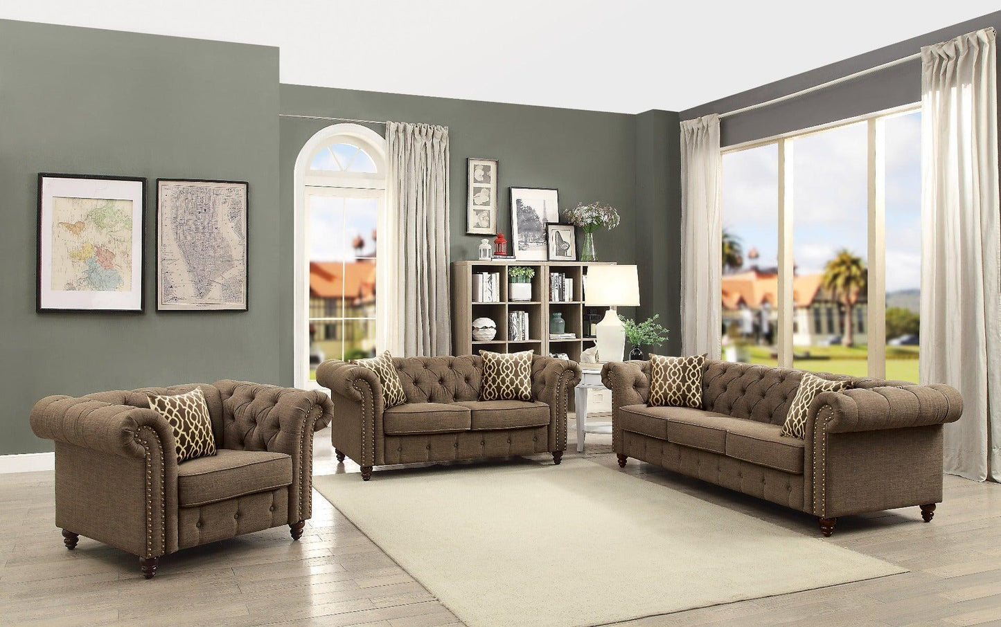 ACME Aurelia Chair w/1 Pillow, Brown Linen FredCo