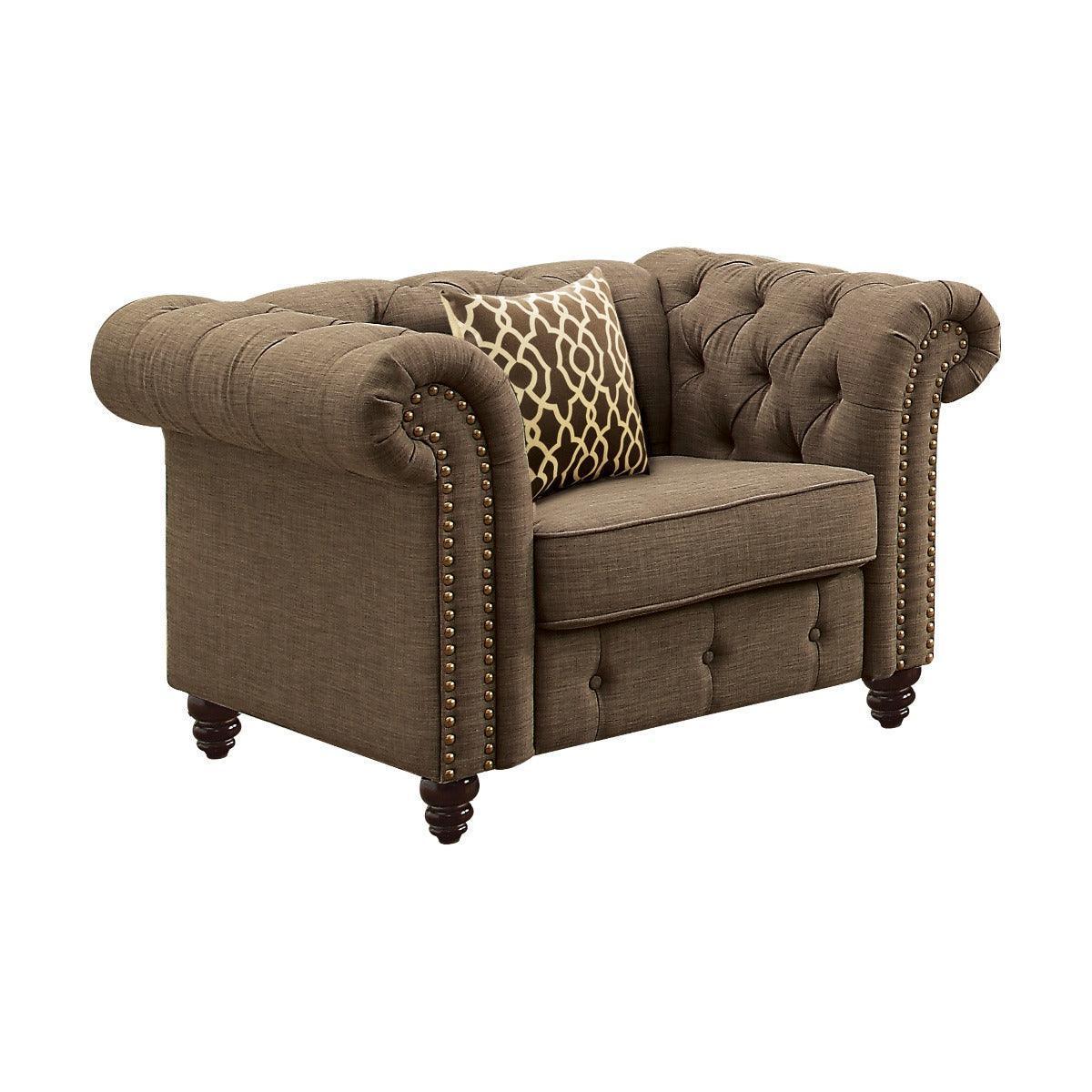 ACME Aurelia Chair w/1 Pillow, Brown Linen FredCo
