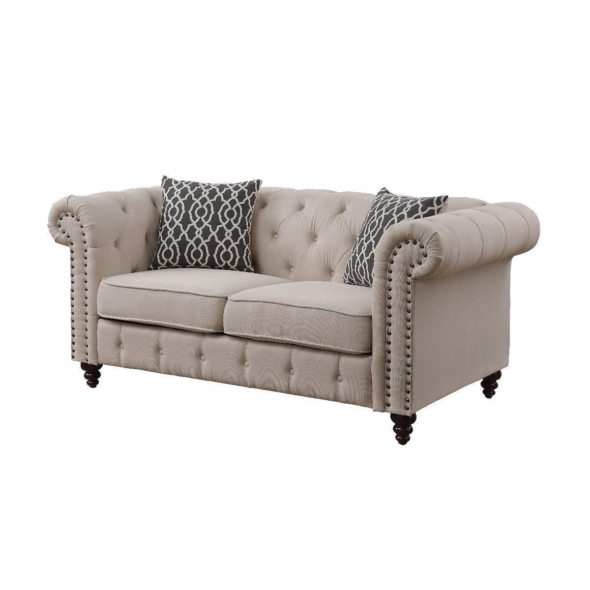 ACME Aurelia Loveseat w/2 Pillows, Beige Linen FredCo