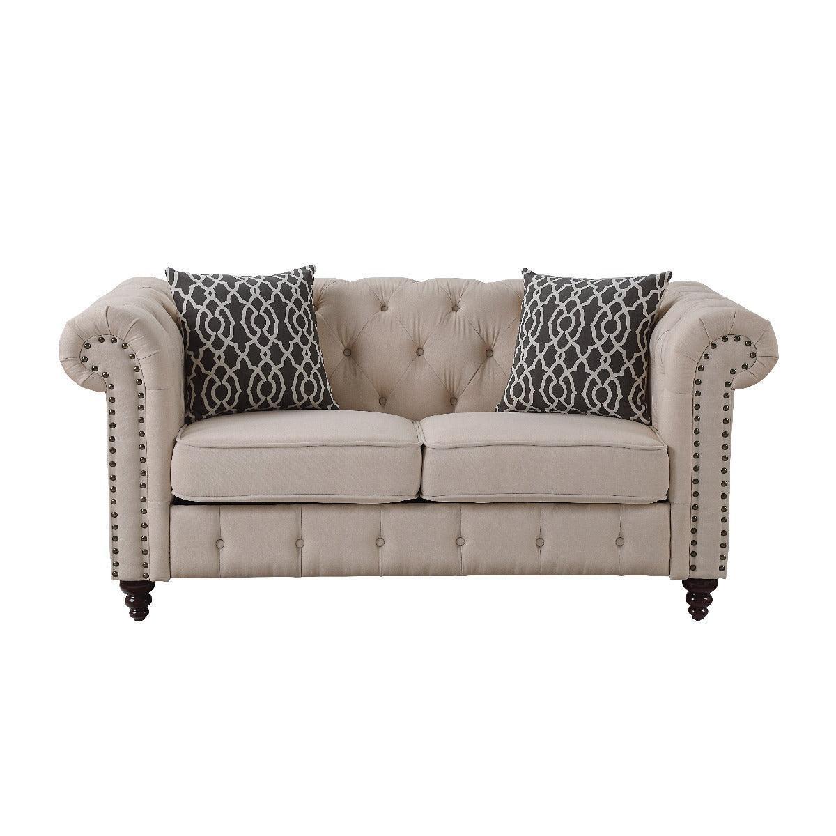 ACME Aurelia Loveseat w/2 Pillows, Beige Linen FredCo