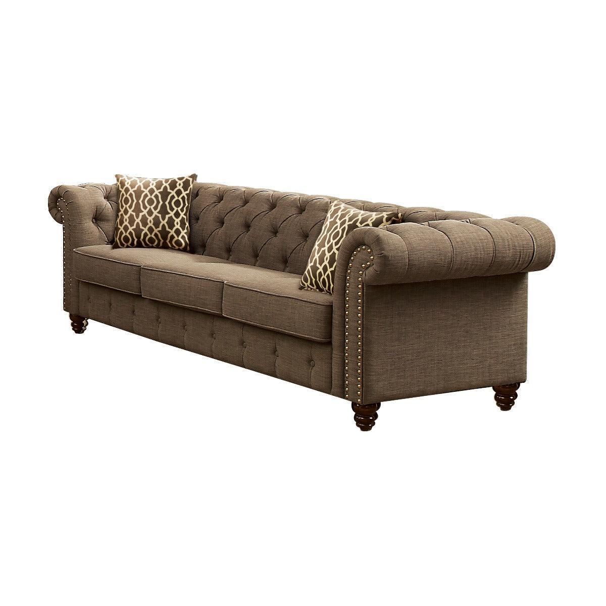 ACME Aurelia Sofa w/2 Pillows, Brown Linen FredCo