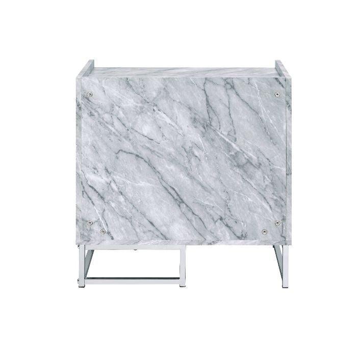 ACME Azrael Accent Table, White Printed Faux Marble & Chrome Finish FredCo