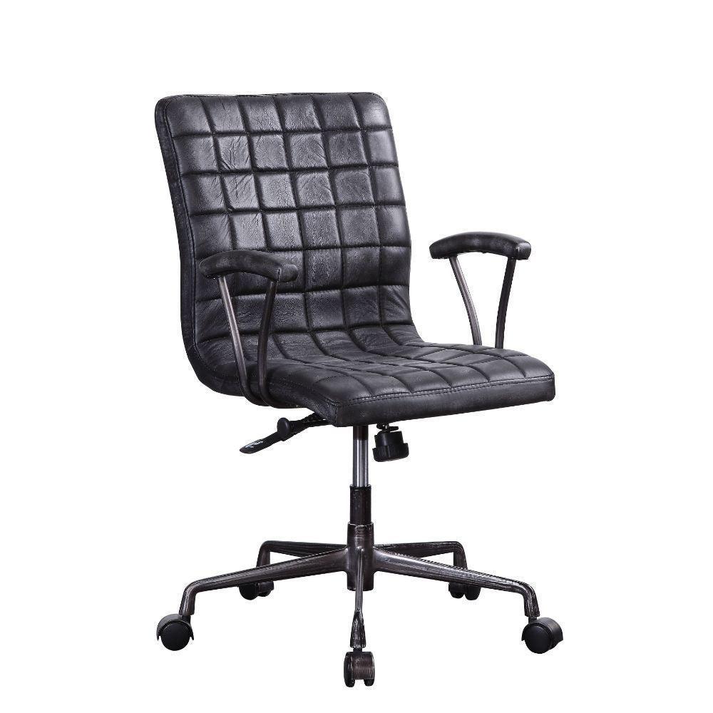 ACME Barack Executive Office Chair, Vintage Black Top Grain Leather & Aluminum FredCo