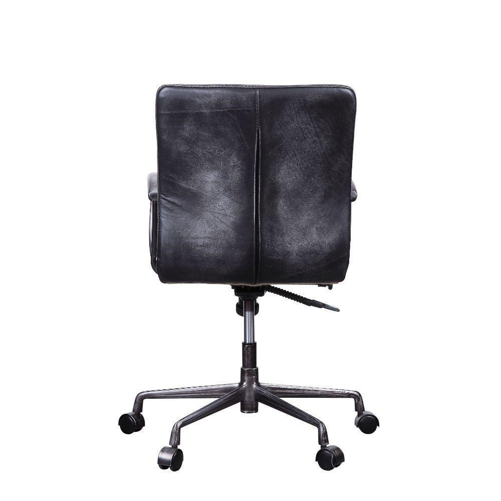 ACME Barack Executive Office Chair, Vintage Black Top Grain Leather & Aluminum FredCo