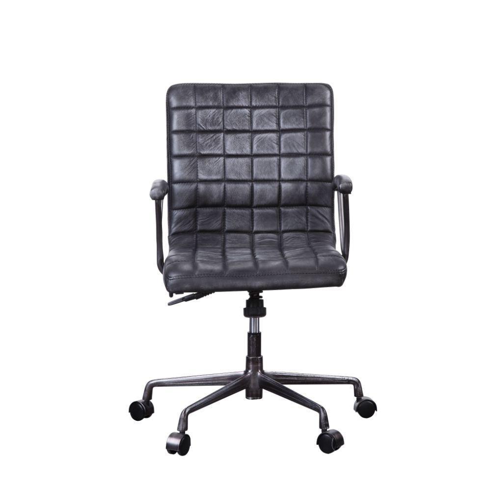 ACME Barack Executive Office Chair, Vintage Black Top Grain Leather & Aluminum FredCo