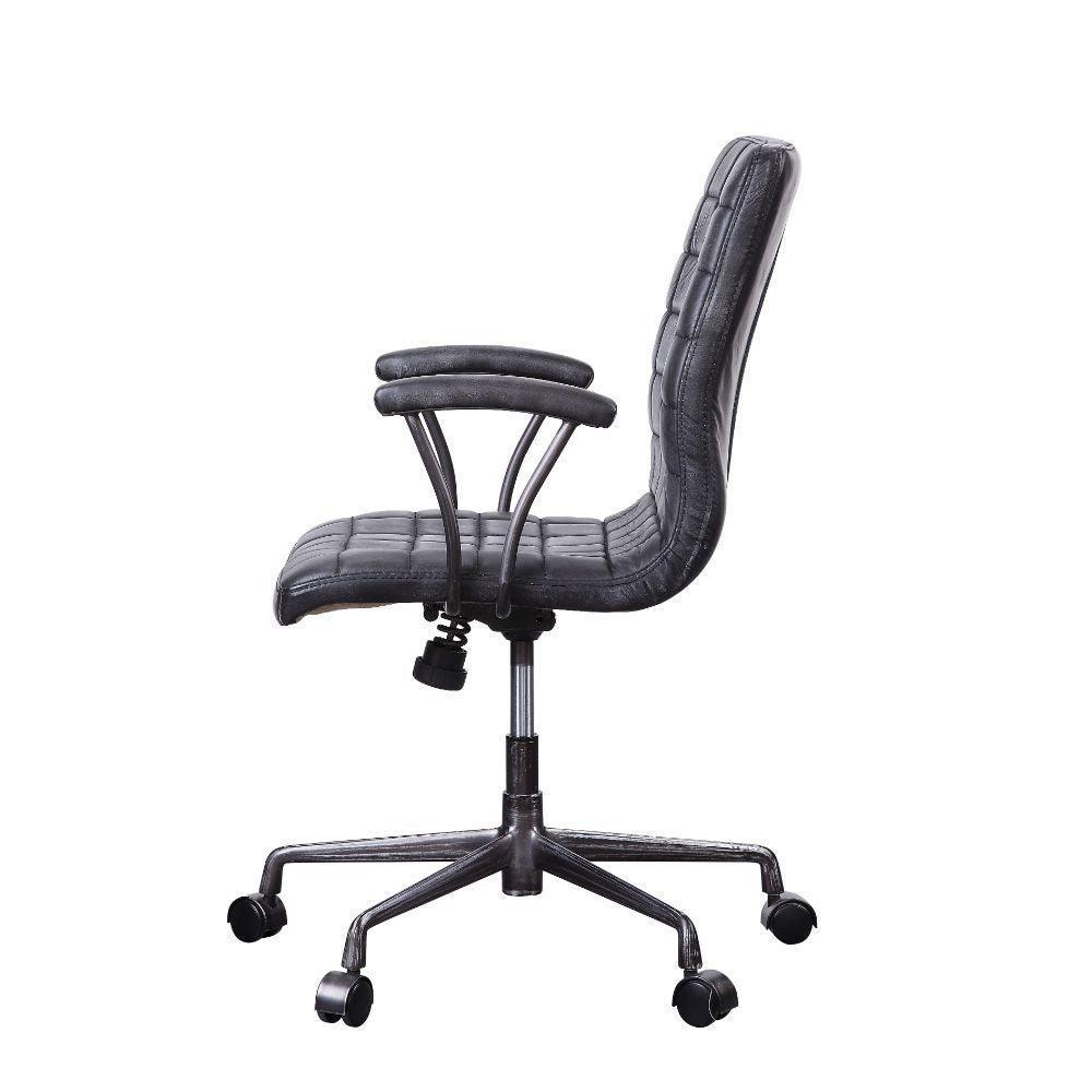 ACME Barack Executive Office Chair, Vintage Black Top Grain Leather & Aluminum FredCo