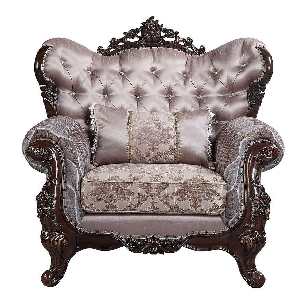 ACME Benbek Chair w/Pillow, Fabric & Antique Oak Finish FredCo
