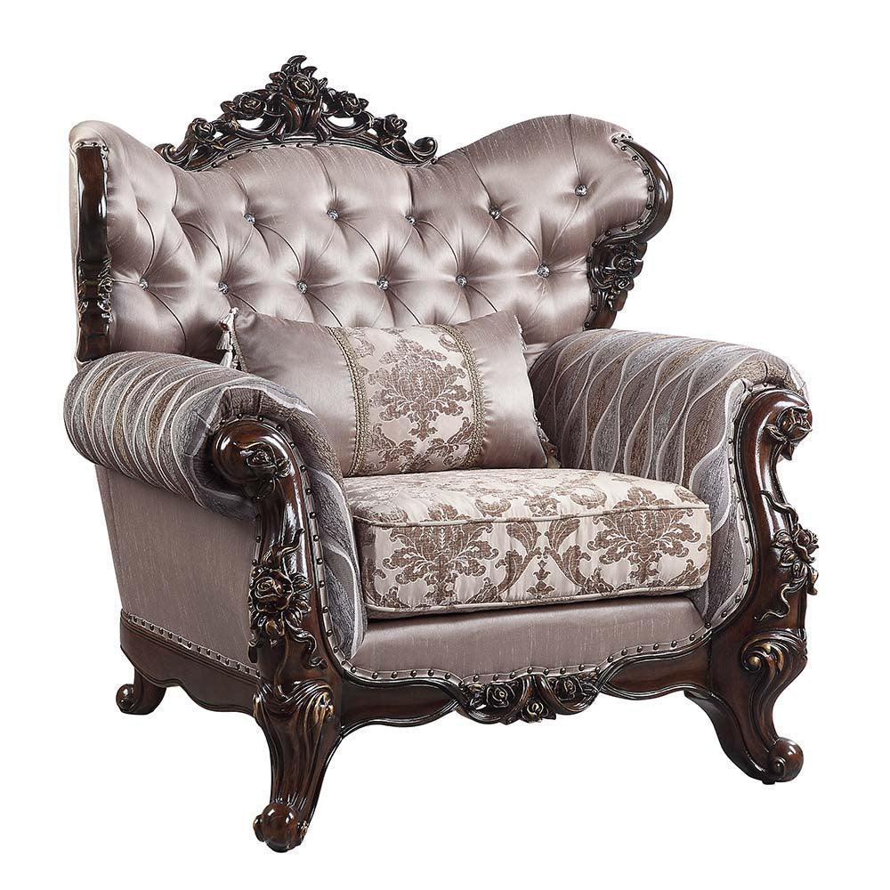ACME Benbek Chair w/Pillow, Fabric & Antique Oak Finish FredCo