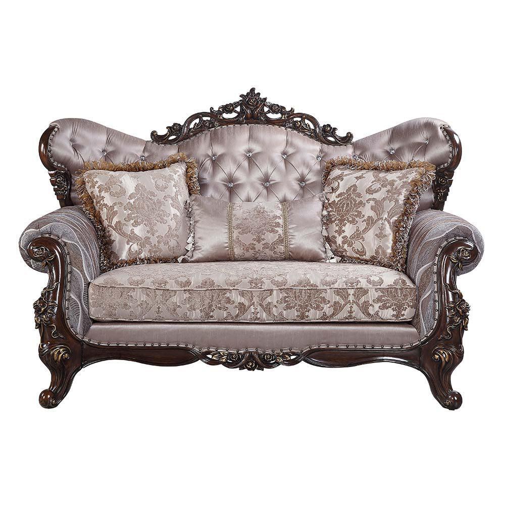 ACME Benbek Loveseat w/3 Pillows, Fabric & Antique Oak Finish FredCo