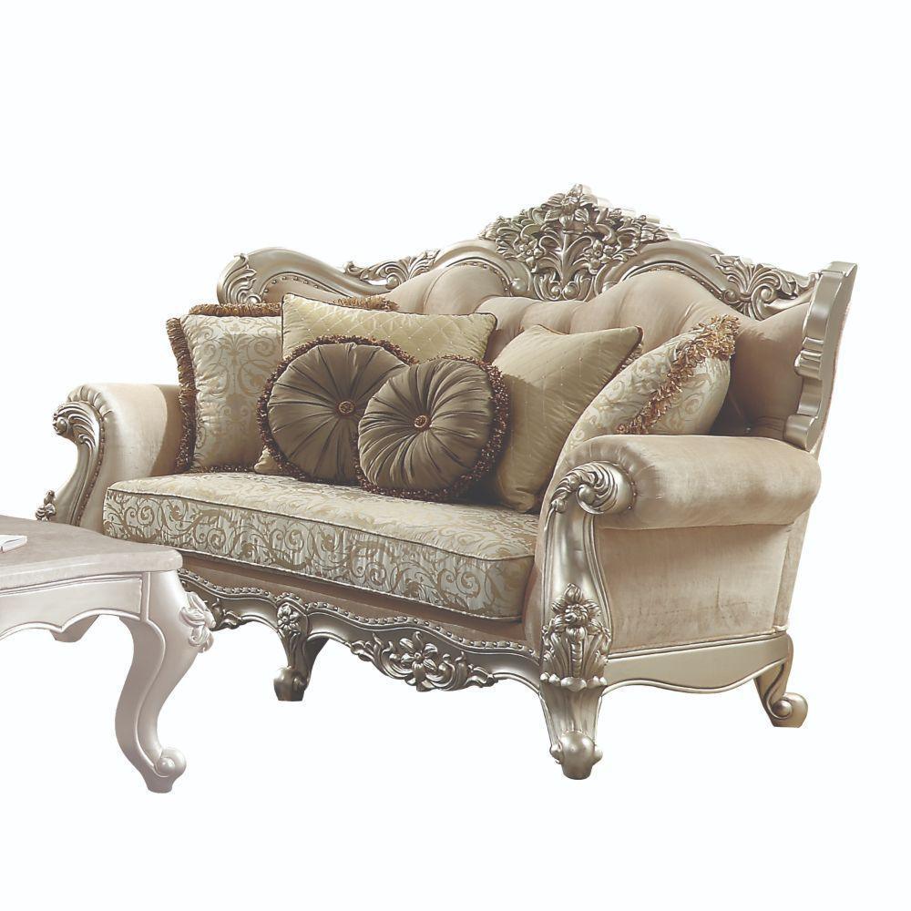 ACME Bently Loveseat w/5 Pillows, Fabric & Champagne FredCo