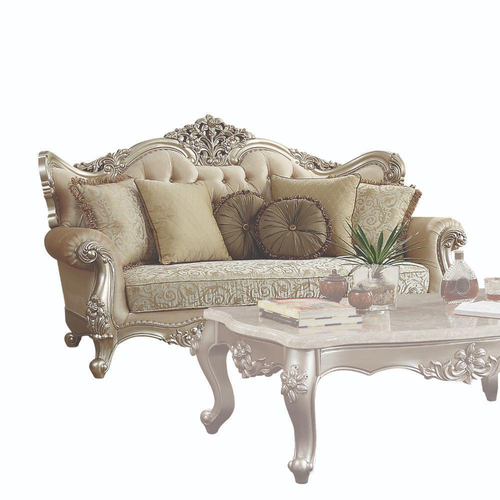 ACME Bently Sofa w/7 Pillows, Fabric & Champagne FredCo