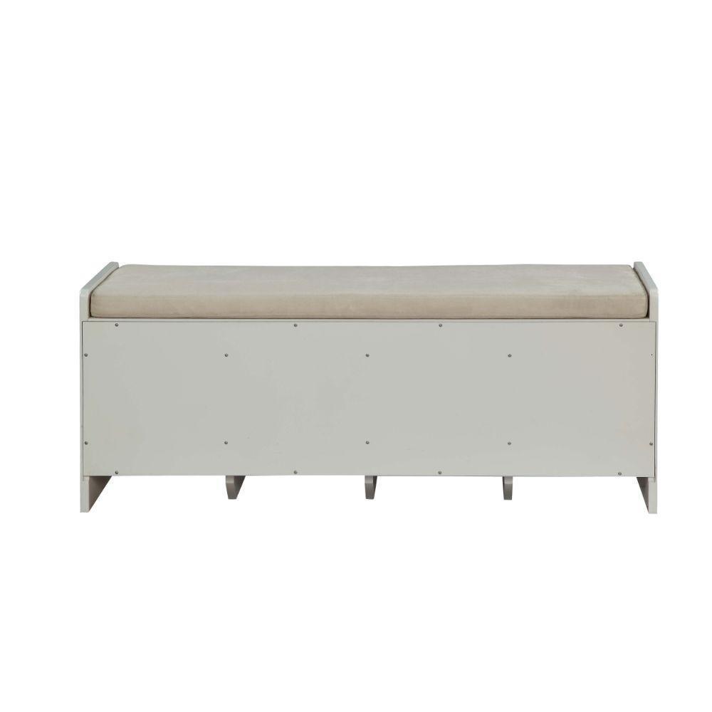 ACME Berci Bench w/Storage, Fabric & White FredCo