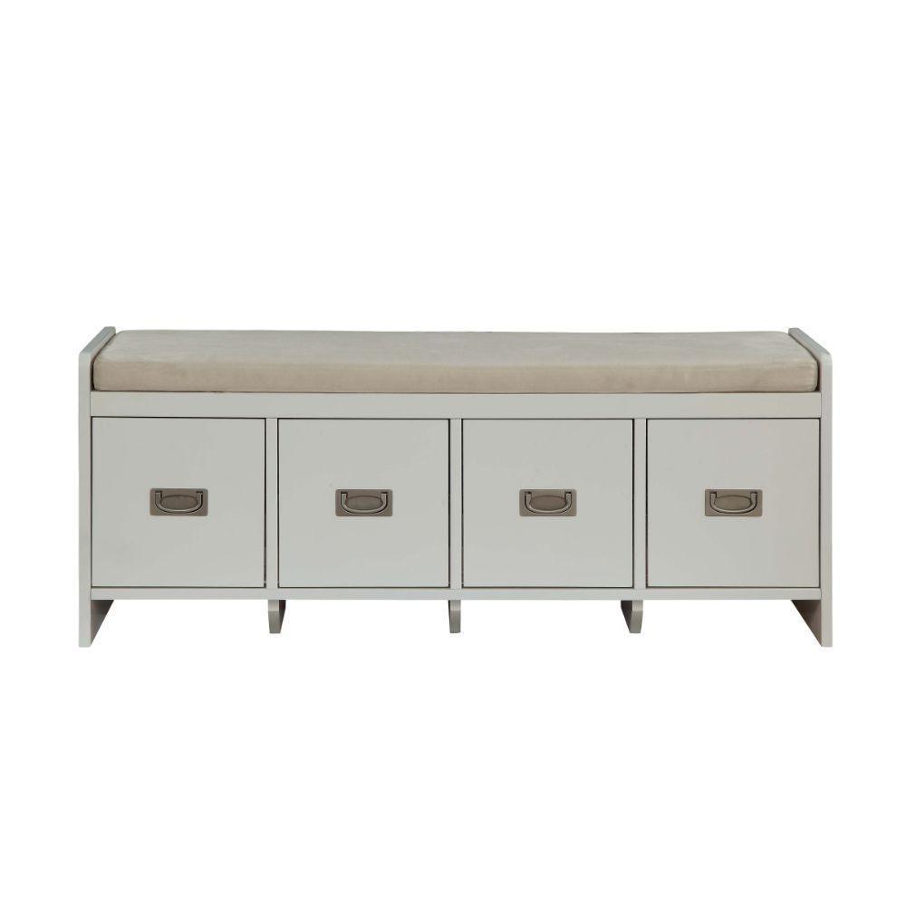 ACME Berci Bench w/Storage, Fabric & White FredCo