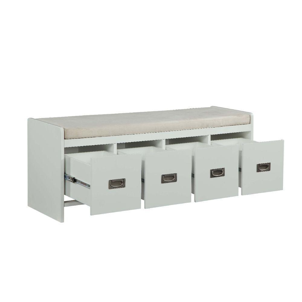ACME Berci Bench w/Storage, Fabric & White FredCo