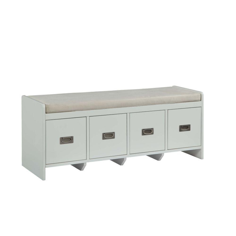 ACME Berci Bench w/Storage, Fabric & White FredCo