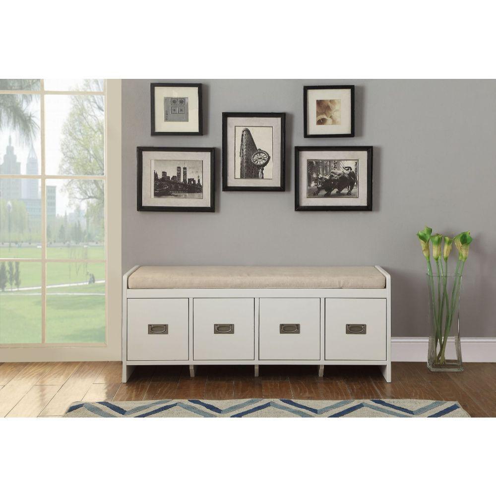 ACME Berci Bench w/Storage, Fabric & White FredCo