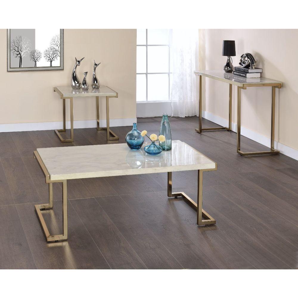 ACME Boice II Coffee Table, Faux Marble & Champagne FredCo